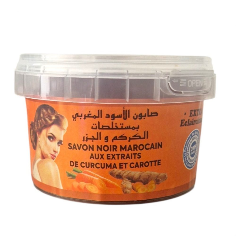Savon Noir Beldi Curcuma et Carotte | Purifiant et Éclaircissant | 250 g