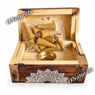 Boîte d'Encens en Bois | Bois de Santal | 10 Cônes